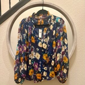 The Estela Sheer Printed Blouse by Anthropologi NWT M